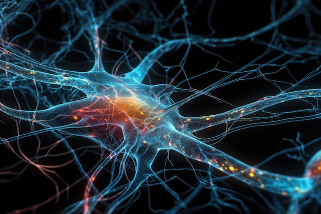抽象的ニューロン細胞科学イラスト 細胞健康科学 Generative AI