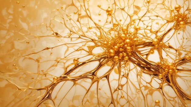 Abstract neurons artworks 3d illustration on golden color background design wallpaper