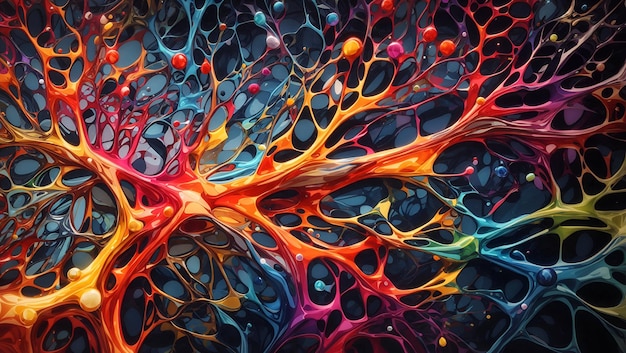 Photo abstract neurons artworks 3d illustration on multi color background design wallpaper