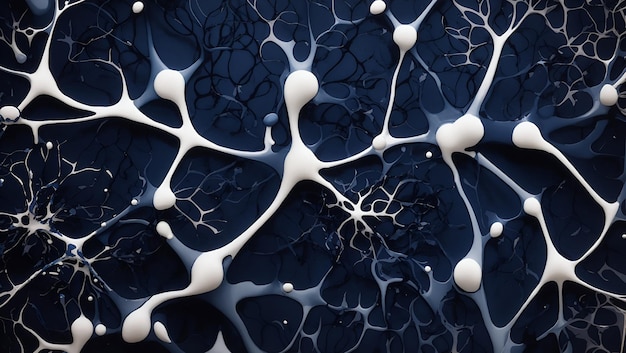 추상적인 신경 세포 예술 작품 3D 일러스트레이션 네이비 블루 색상 배경 디자인 벽지