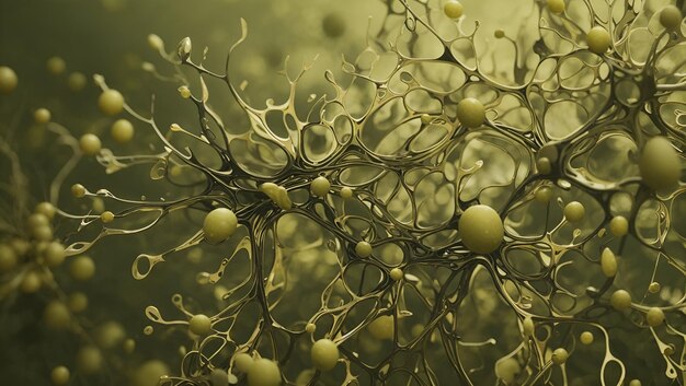 Abstract neurons artworks 3d illustration on olive color background design wallpaper