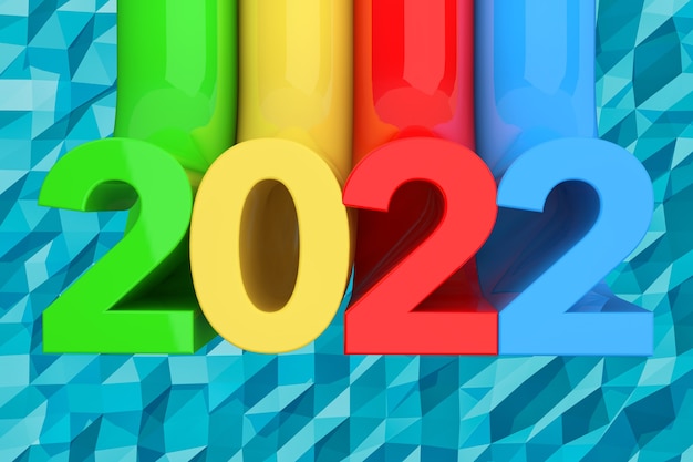 Photo abstract new 2022 year sign over blue lowpoly background. 3d rendering