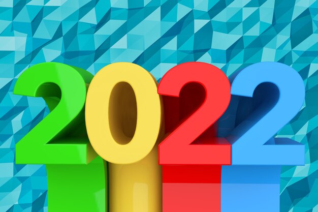 Abstract New 2022 Year Sign over blue lowpoly background. 3d Rendering