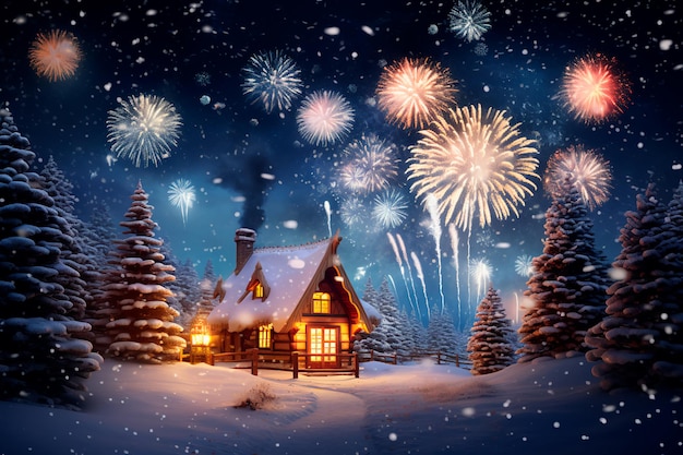 Abstract New Year Christmas background Winter holidays Houses covered with snow AI Generated