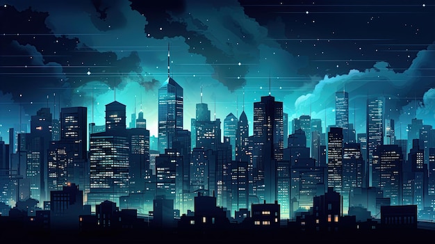 Abstract night City Building Scene illustration