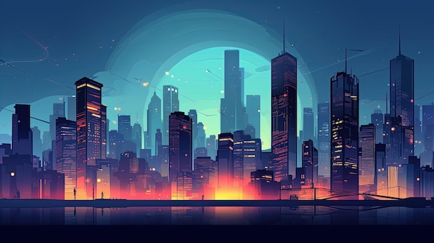 Abstract night City Building Scene illustration