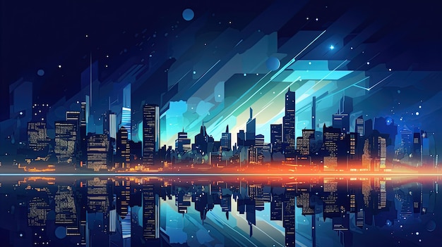 Abstract night City Building Scene illustration