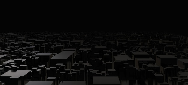 Abstract night metropolis. Dark densely built up 3d render landscape with urban gradient skyscrapers