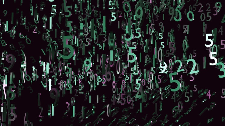 Photo abstract numbers dark green and purple 3d render for wallpaper background technology illustration