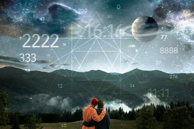 Foto concetto astratto di numerologia con coppia