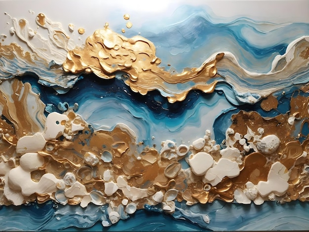 Abstract Ocean Art Luxurious Natural Stone and Acrylic Paints
