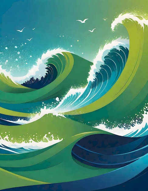 Абстрактный дизайн океана в прохладном синем и зеленом