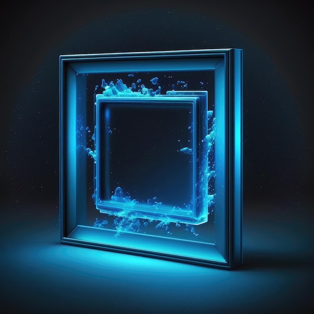 Фото Аннотация светящейся футуристической квадратной рамки, освещенной неоновым синим цветом в игре