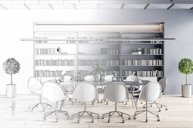 Abstract office interior sketch Repairs refurbishment before and after concept 3D Rendering