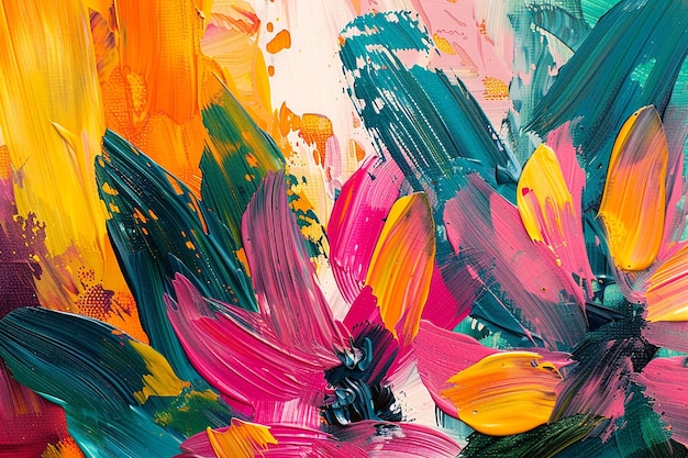 Abstract oil paint flowers on canvas