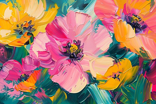 Abstract oil paint flowers on canvas