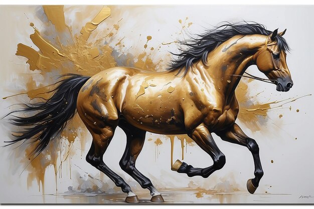 Foto pittura a olio astratta pittura d'arte pittura a cavallo d'oro arte murale arte d'arte moderna pittura macchie di pittura tratti di coltello pittura