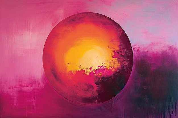 Abstract oil painting background with sun and clouds in pink and purple colors