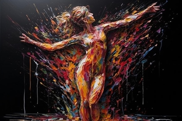 abstract oil painting of a beautiful woman in a spray of paint