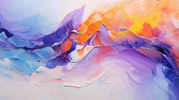 Абстрактная масляная живопись на холсте Пятно краски Штрихи фиолетово-оранжевой и белой краски, созданные с помощью генеративной технологии ИИ