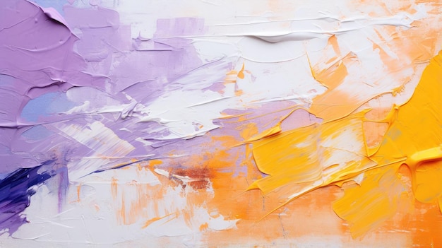 Abstract oil painting on canvas Paint spots Strokes of purple orange and white paint created with Generative AI technology