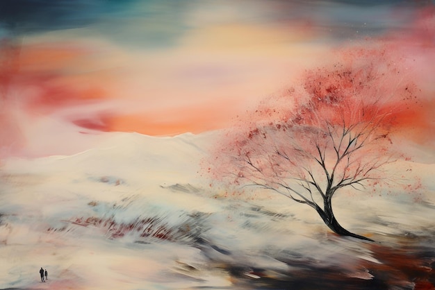 Abstract oil painting giving the loneliness feeling in winter