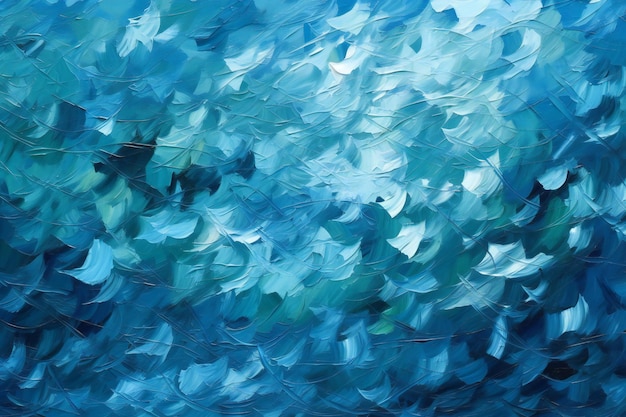 Abstract oil painting of leaves in blue tones Impressionism