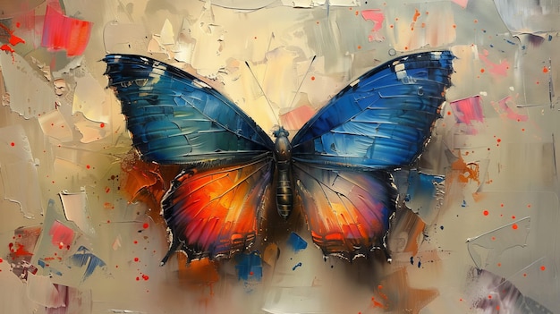 추상적 인 기름 그림 으로 nostalgic 나비 를 그린 그림 이 걸려 있는 예술 작품 으로 설계 되었다
