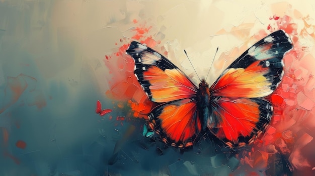 An abstract oil painting of a nostalgic butterfly