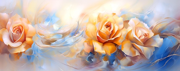 Abstract oil painting of a roses golden