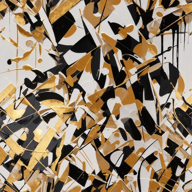 抽象的な油絵のシームレスなパターン ブラック ホワイト ゴールド アートワークの背景 ai 生成