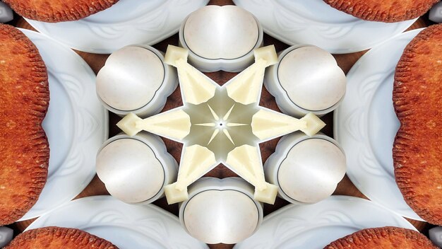 Abstract Ontbijt Foto Symmetrisch Patroon Sier Decoratieve Caleidoscoop Beweging Geometrische Cirkel en Stervormen