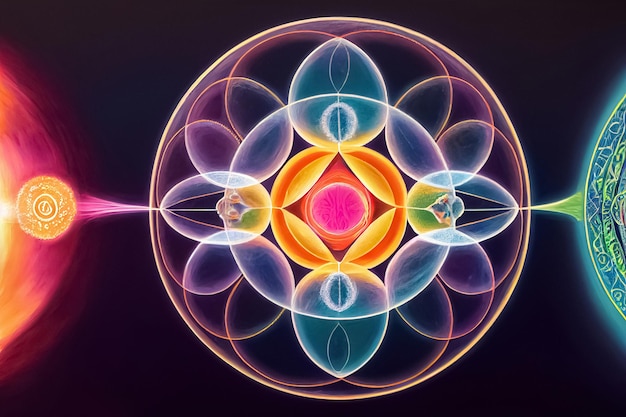 Abstract ontwerp van chakra astrale spirituele energieveld Meditatie chakra mandala bloem