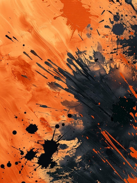 Abstract orange and black paint splatter background