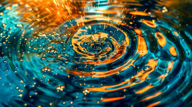 Abstract orange and blue water ripples