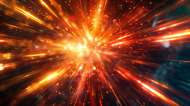 abstract orange light rays with a glowing center on a dark background