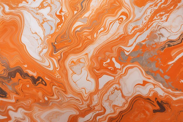 Abstract orange paint background acrylic texture with marble pattern