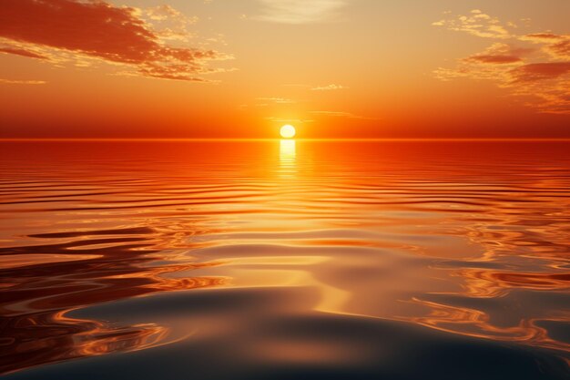 Abstract orange sun sets the stage with its reflections on water and horizon