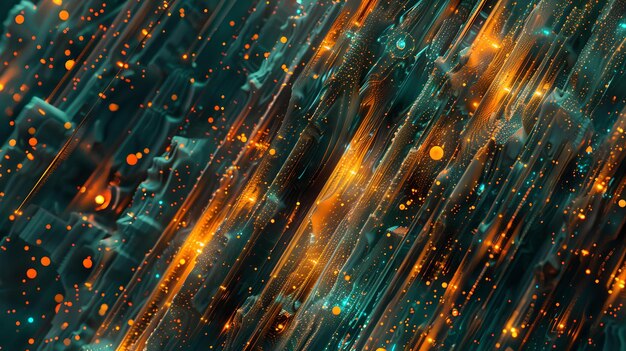 Abstract orange and teal streaks with bokeh lights dynamic background for tech and design futuristic texture AI