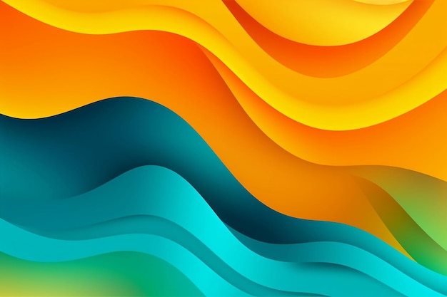 Abstract orange yellow turquoise teal background with copy space for design AI generated