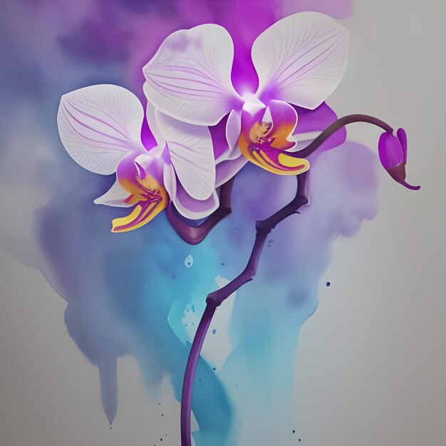 Abstract orchid color watercolor beautiful smoke and splash realistic texture