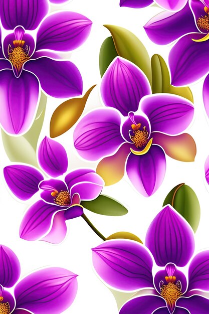 Abstract orchid on white background seamless botanical pattern