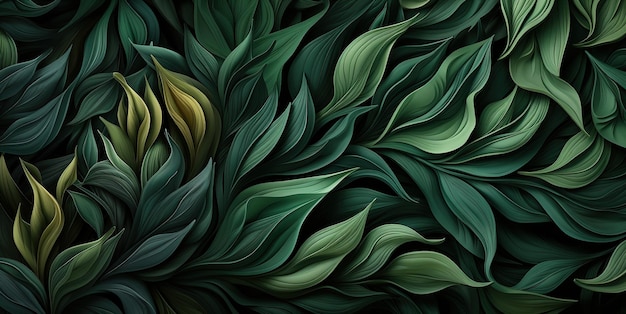 Abstract Organic Dark green waving leaves texture Generative AI