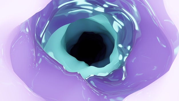 Abstract Organic ice tunnel with liquid surface. 3d render.