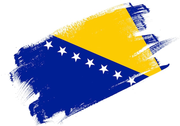 Photo abstract paint brush textured flag of bosnia and herzegovina on white background