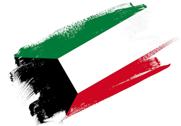 Abstract paint brush textured flag of kuwait on white background