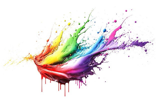 흰색 배경에 격리된 추상 페인트 색상 튄 스플래쉬 순간에 다양한 색상의 액체 페인트 무리 신경망 생성 아트
