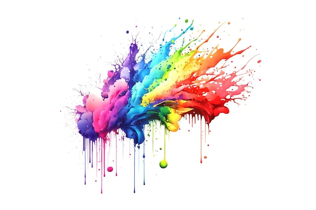 Abstract paint color splatter isolated on white background bunch of liquid paint in many colours in