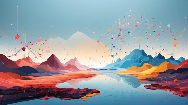 アブストラクト 絵画 色彩の豊かな風景 山の森 現代の壁画デザイン