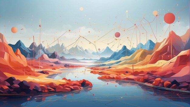 Abstract Paint Illustration of Colorful Landscape Mountain Forest Contemporer Wall Painting Design